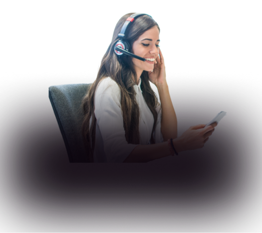 A girl in a call center attending the customers with black background